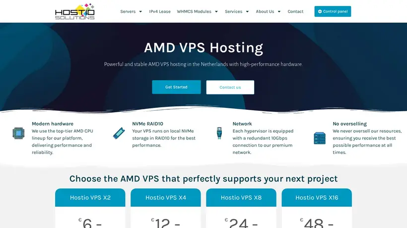 Hostio Solutions homepage screenshot