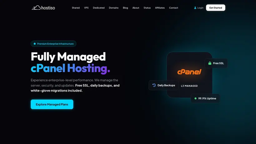 Hostiso homepage screenshot