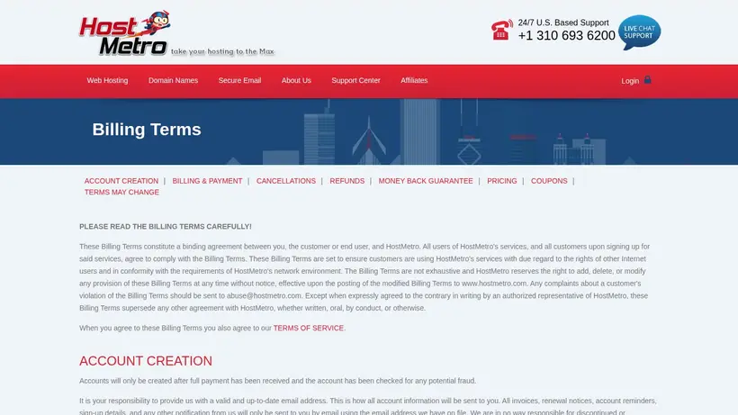 Host Metro homepage screenshot