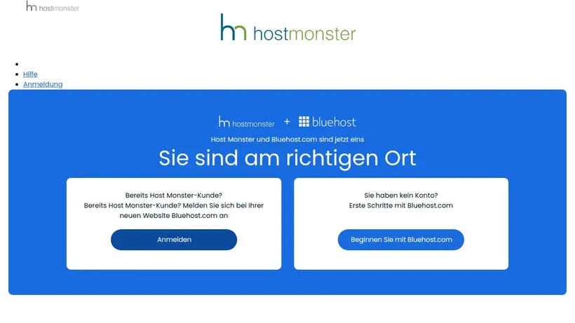 HostMonster homepage screenshot
