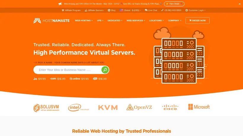 Host Namaste homepage screenshot