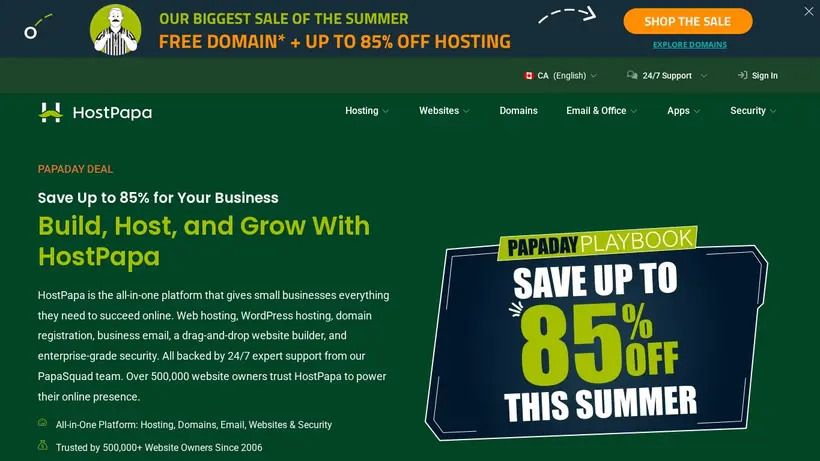 HostPapa.ca homepage screenshot