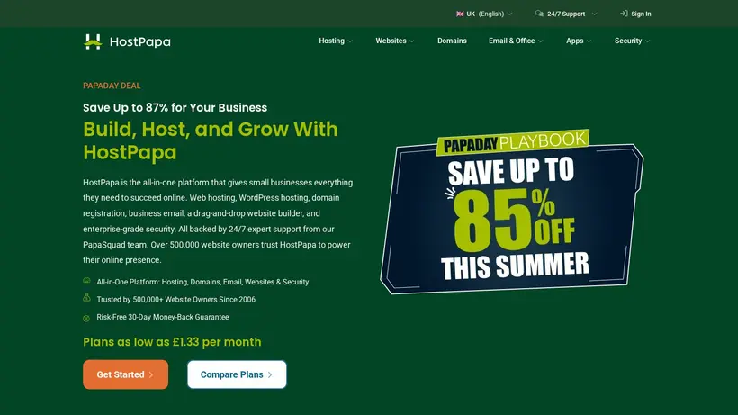 HostPapa.co.uk homepage screenshot