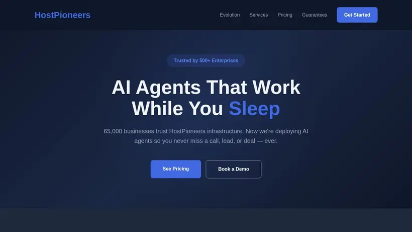 Host Pioneers homepage screenshot