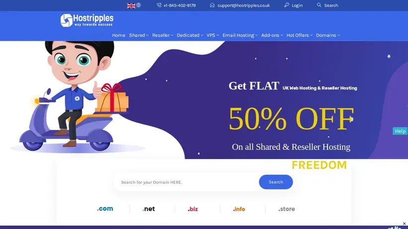 Hostripples UK homepage screenshot
