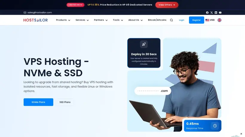 Host Sailor homepage screenshot