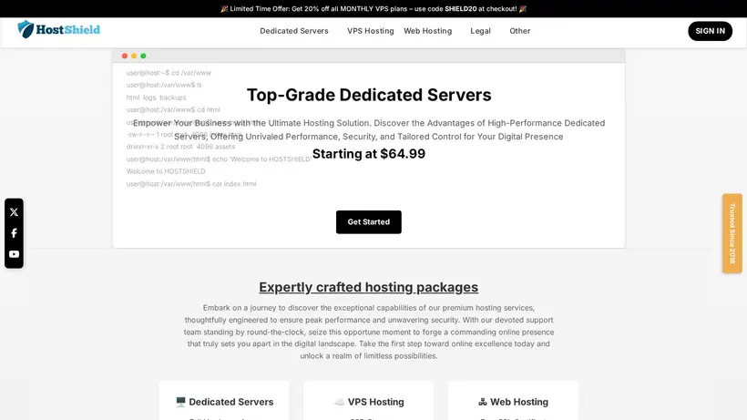 Host Shield homepage screenshot