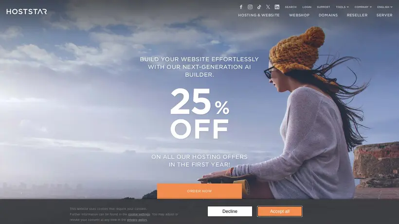 Hoststar homepage screenshot