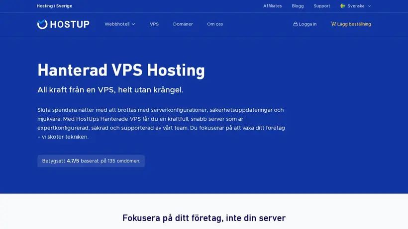 Hostup.se homepage screenshot
