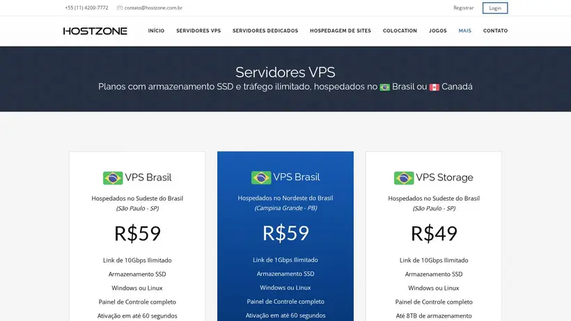 Host Zone BR homepage screenshot
