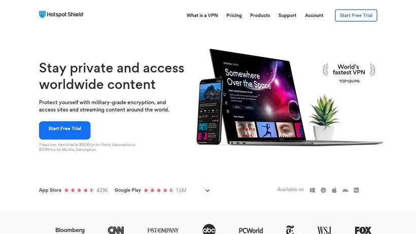 HotspotShield homepage screenshot