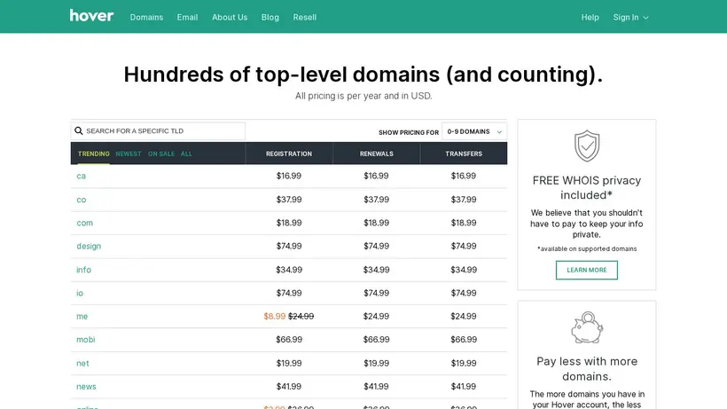 Hover homepage screenshot