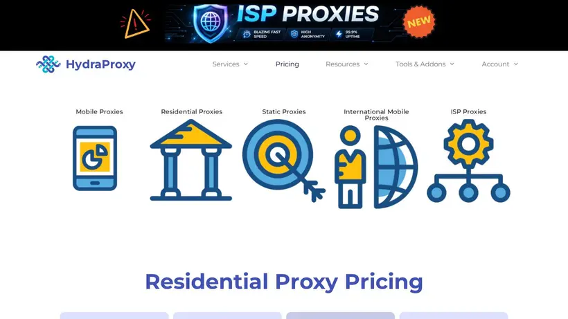 Hydra Proxy homepage screenshot