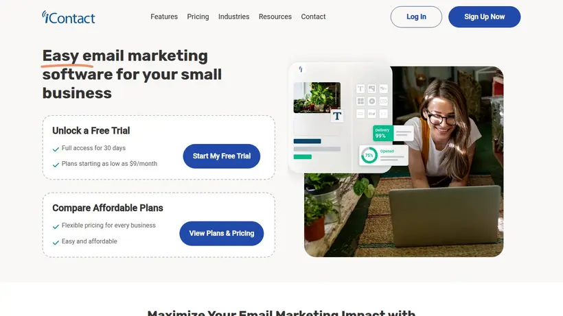 iContact homepage screenshot