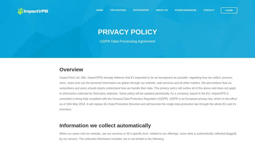 Impact VPS homepage screenshot
