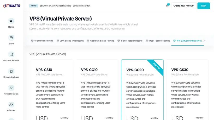iTHost Web homepage screenshot