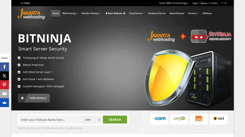Jakarta Web Hosting homepage screenshot