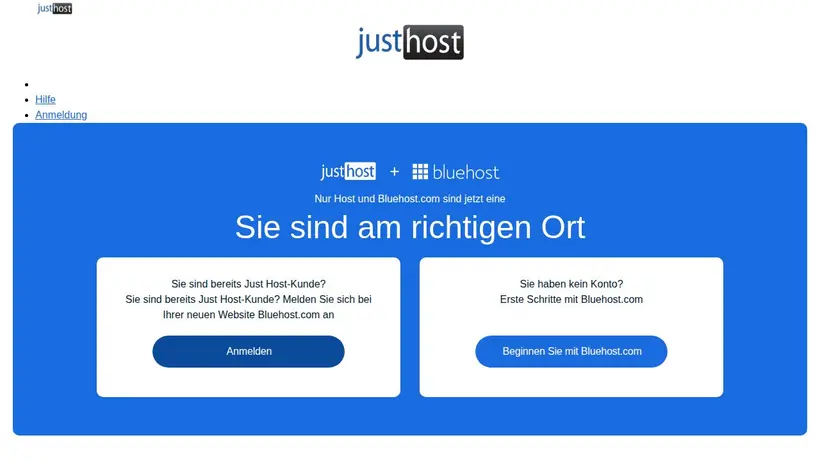 JustHost homepage screenshot