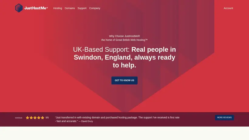 JusthostMe UK homepage screenshot