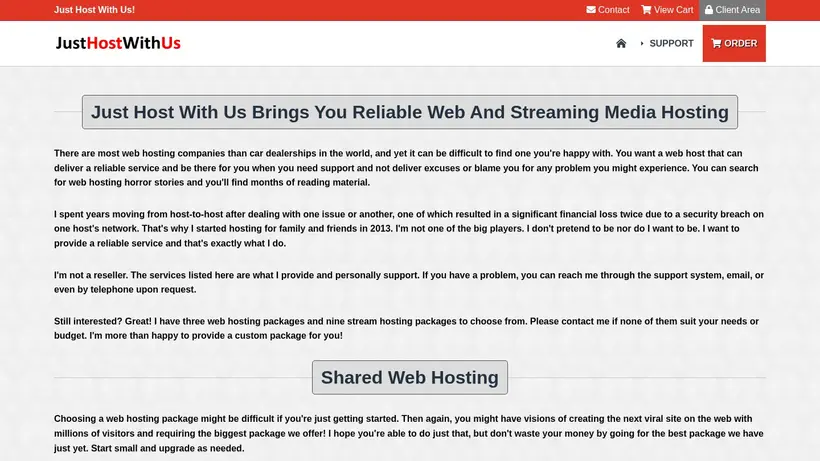 Just Host With US homepage screenshot