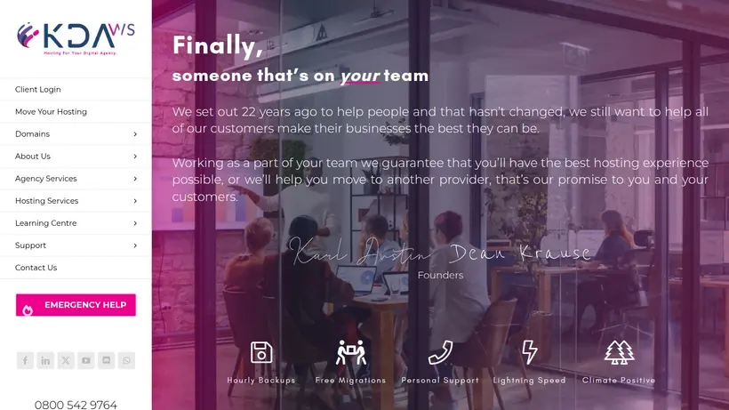 KDA Web Services homepage screenshot