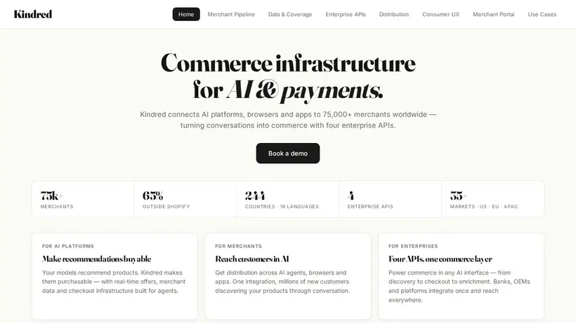Kindred homepage screenshot