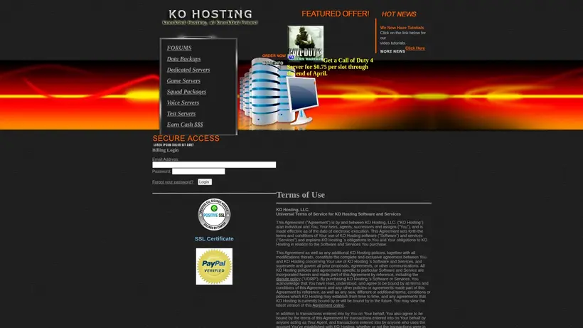 KO Hosting homepage screenshot