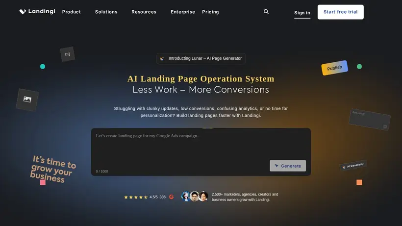 Landingi homepage screenshot