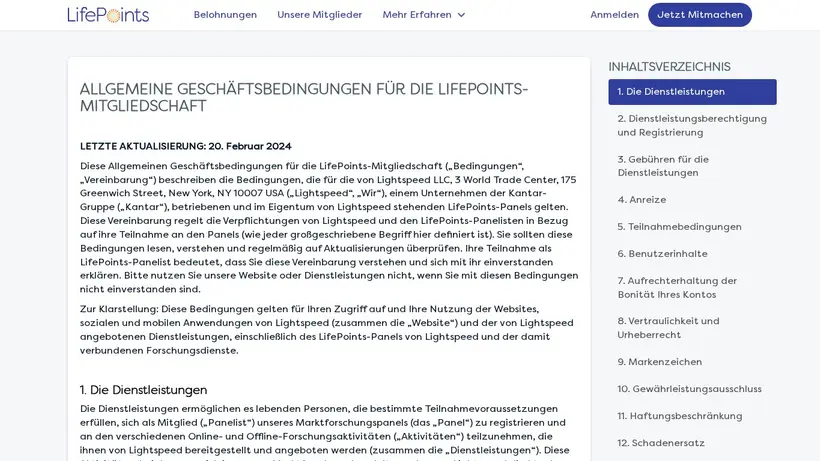 Life Points Panel homepage screenshot