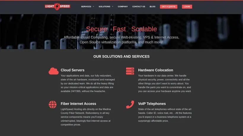 LightSpeed Hosting homepage screenshot