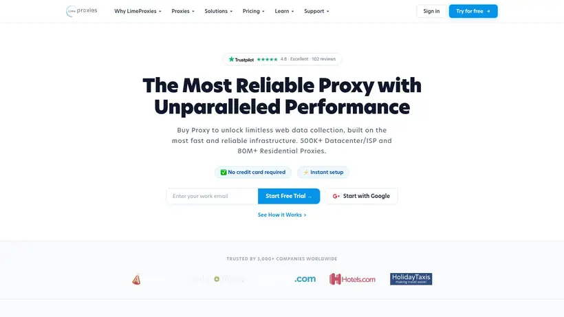 Lime Proxies homepage screenshot
