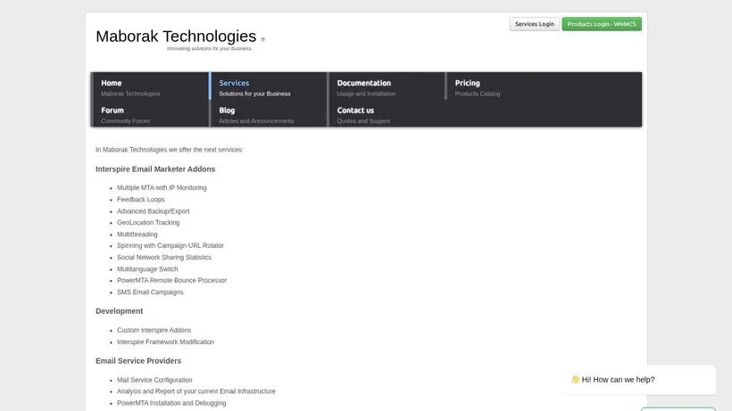 Maborak Technologies homepage screenshot