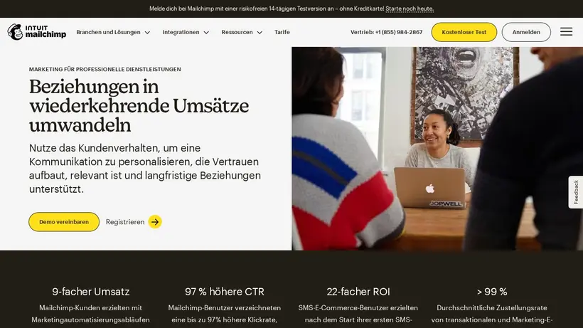 MailChimp homepage screenshot