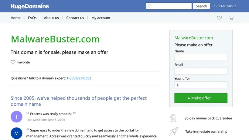 Malware Buster homepage screenshot