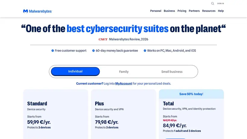 Malwarebytes homepage screenshot