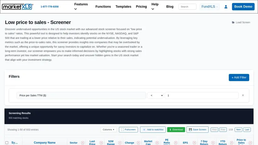 Market XLS homepage screenshot