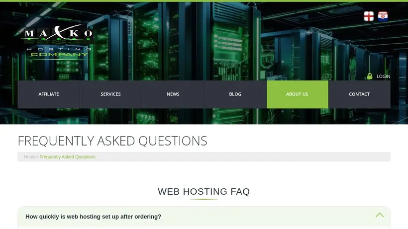 Maxko Hosting homepage screenshot