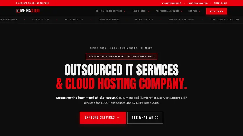 Medha Cloud homepage screenshot