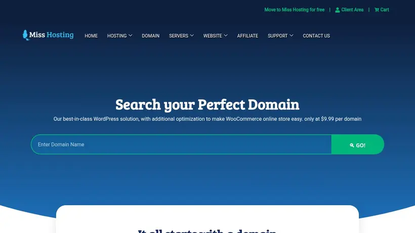 MissSite homepage screenshot