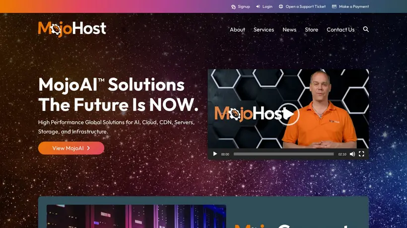 MojoHost homepage screenshot