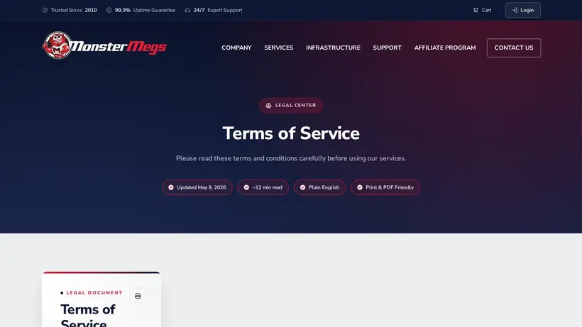 MonsterMegs homepage screenshot