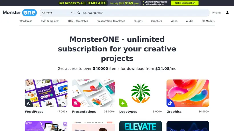 Monster One homepage screenshot