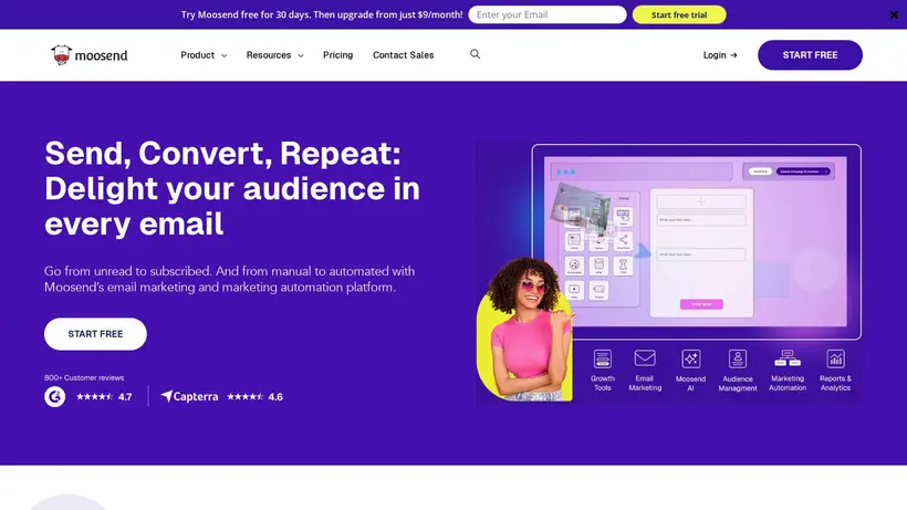 Moosend homepage screenshot