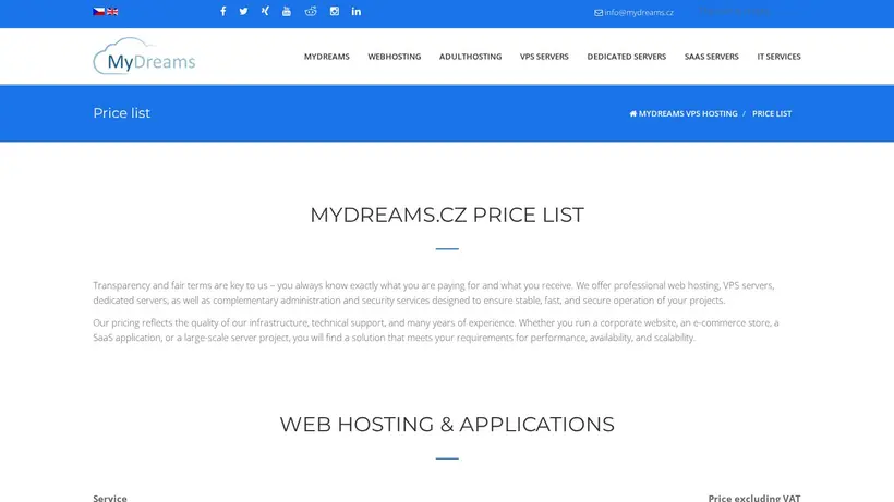 MyDreams.cz homepage screenshot