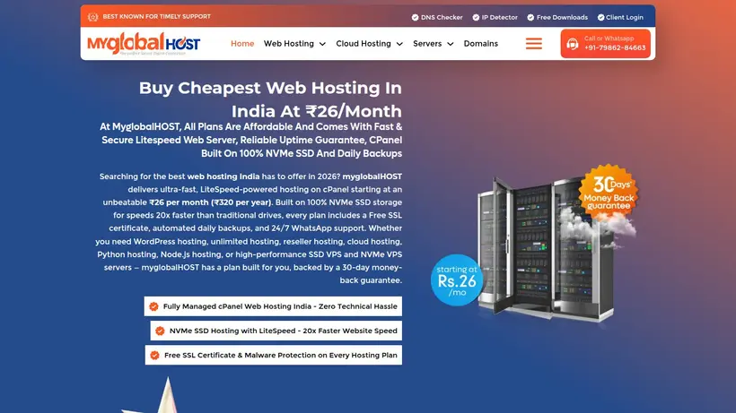 My Global Host homepage screenshot