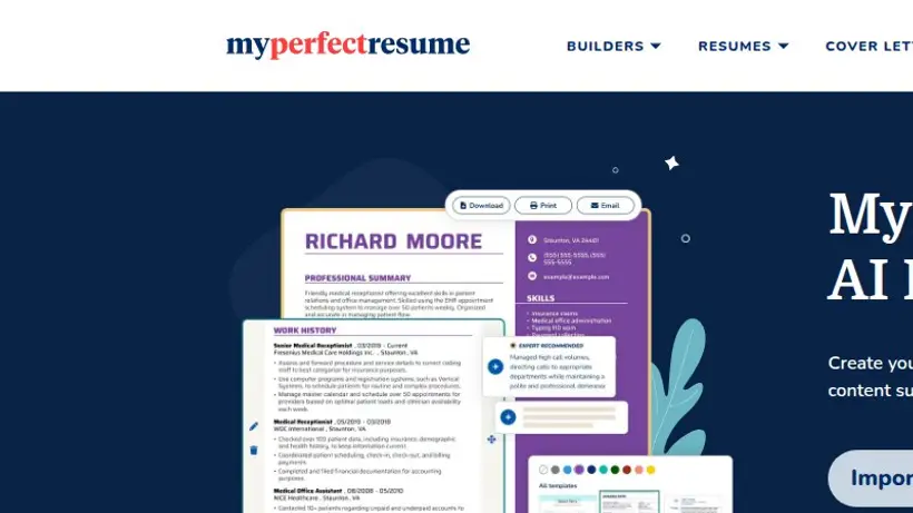 My Perfect Resume homepage screenshot
