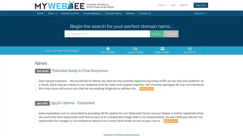 My Webbee homepage screenshot