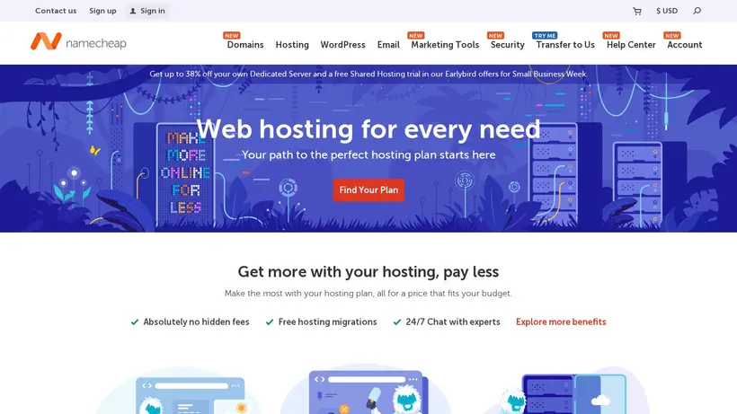 NameCheap Hosting homepage screenshot