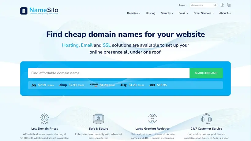 NameSilo homepage screenshot