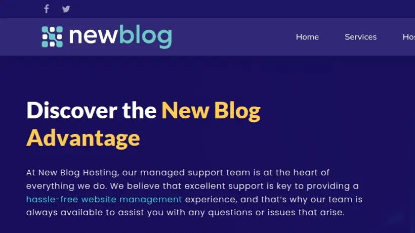 New Blog Hosting homepage screenshot